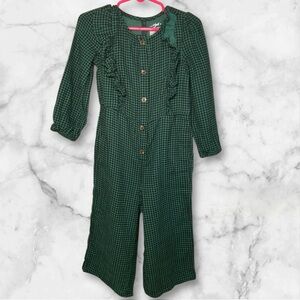 Cat & Jack Girls Green Houndstooth Ruffle Jumpsuit
